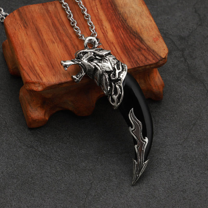 Anhänger Kette Titanium Wolfzahn Schutz schwarz Silber