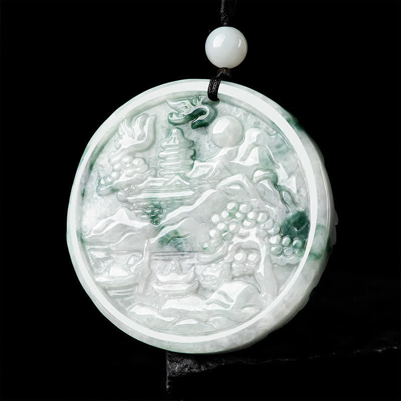 Jade Kette Berglandschaft rund geschnitzt
