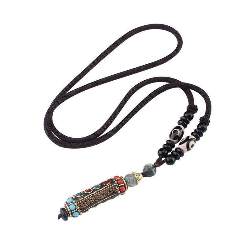 Wengeholz Weisheit Anhänger schwarze Kordel Perlen Tibetan Stil Halskette