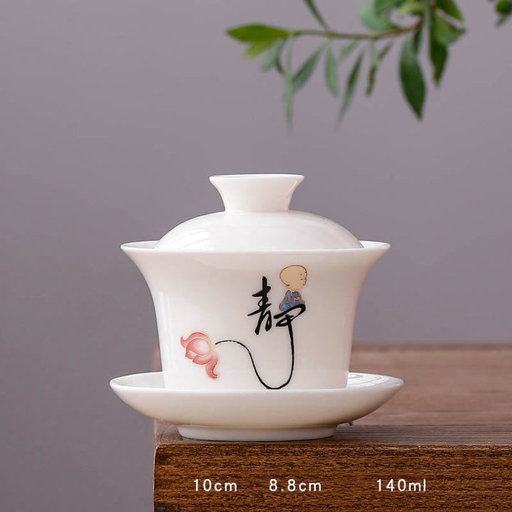 Teetassen Mit Untertasse Gaiwan Berge Porzellan Lange Tasse - Schriftzeichen Jing Xin