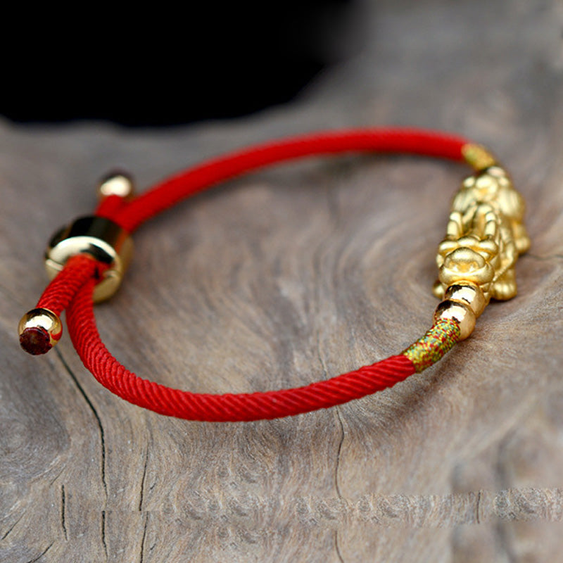 Armband Pixiu "Glück" Rotband - 24K Vergoldet