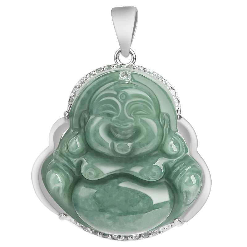 Jade Lachender Buddha – Wohlstand & Gelassenheit – Bild 12 – Jade Lachender Buddha Anhänger grüner Stein Silber gefasst Wohlstand