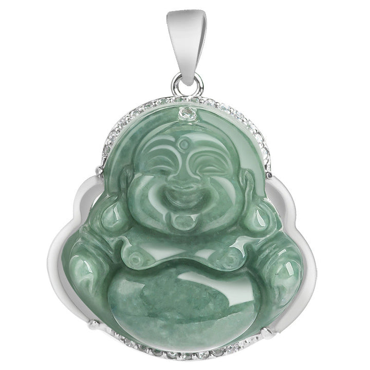 Jade Lachender Buddha – Wohlstand & Gelassenheit – Bild 12 – Jade Lachender Buddha Anhänger grüner Stein Silber gefasst Wohlstand
