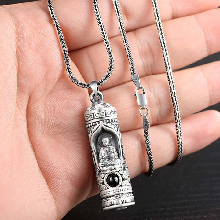 Kette Kristall Tierkreis-Buddha Wohlstand Silber Anhänger