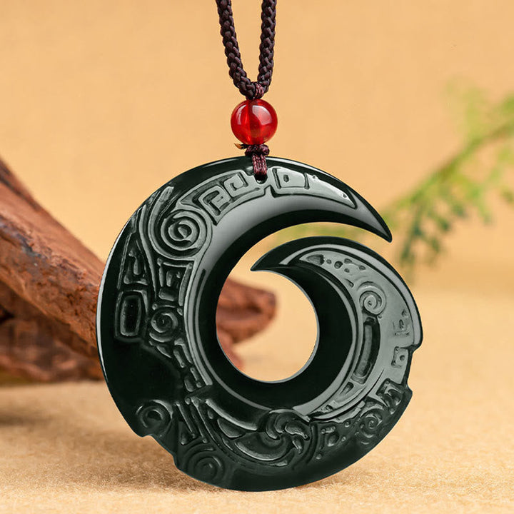 Hetian Cyan Jade Kette Anhänger Spirale Naturstein schwarz