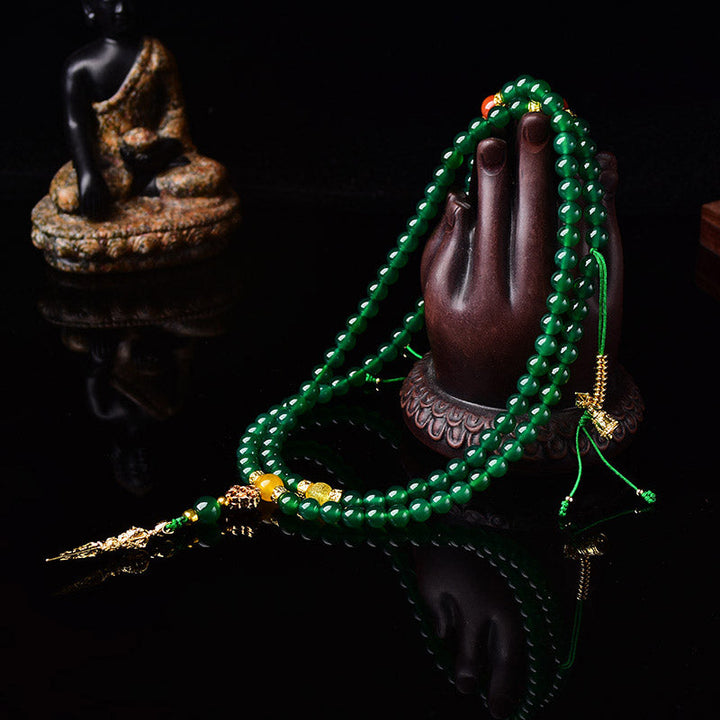 Mala 108 Perlen Achat Erfolg grüne Perlen braune Hand Schmuck