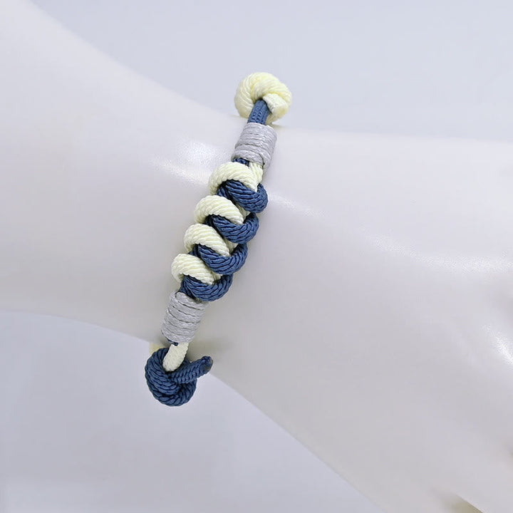 Armband Geflochten Knoten – Stärke blau weiß grau Seil elastisch.