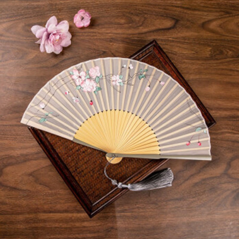Handfächer Damen Jasmin Lotus Begonie Beige Begonienblüten