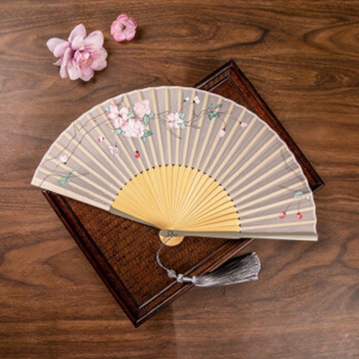 Handfächer Damen Jasmin Lotus Begonie Beige Begonienblüten