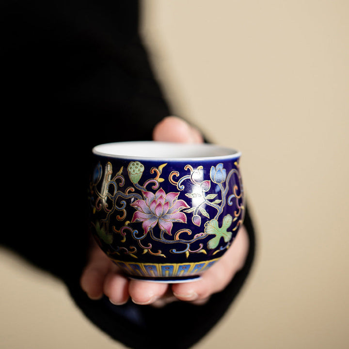 Teetasse Design Lotus Kung Fu Keramik Marineblaue Lotus-Tasse 80ml