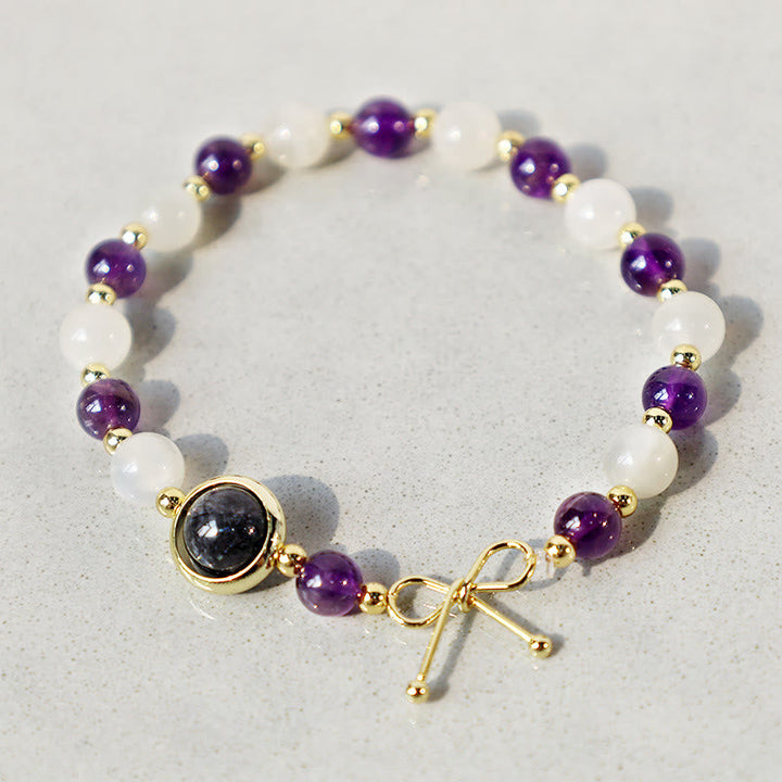Armband Amethyst weiß lila Perlen goldene Verschluss Energie