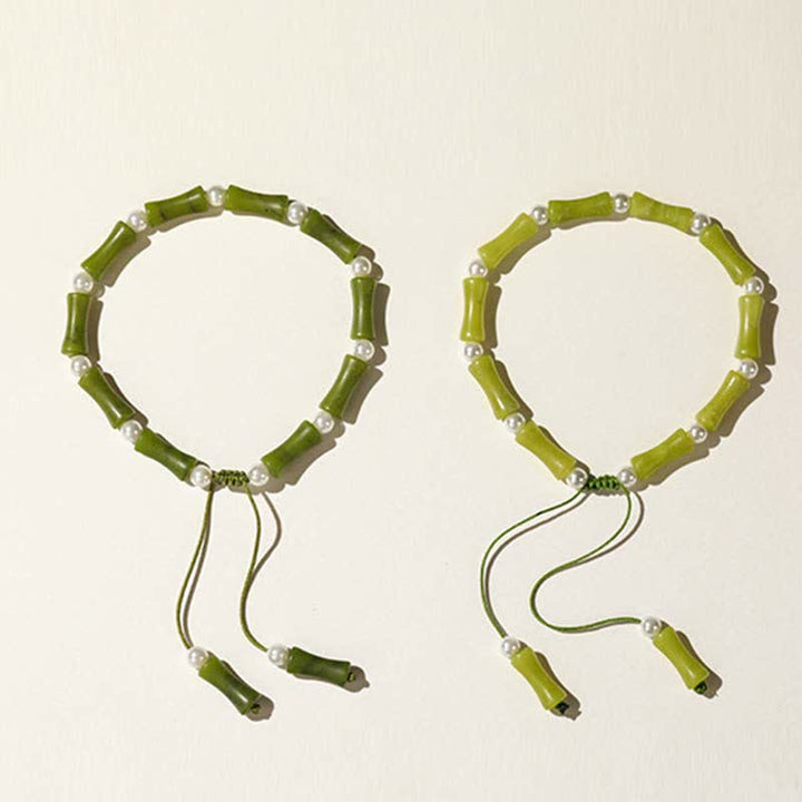 Armband Bambus grüne Perlen weiße Kugeln Liebe Frieden elastisch