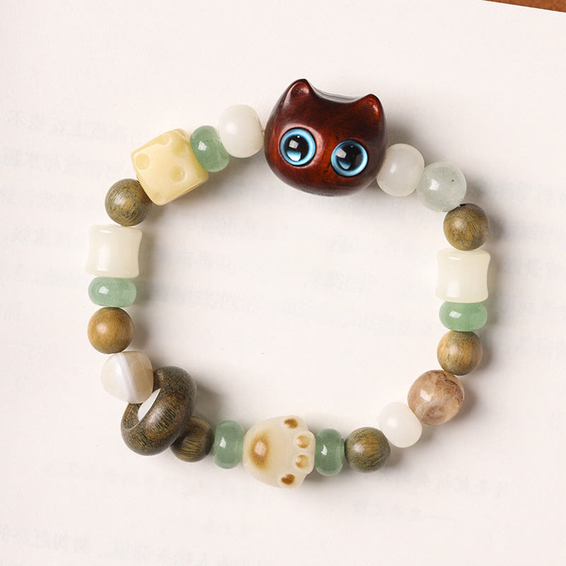 Armband Sandelholz Bodhi Katze Frieden Naturstein Perlen elastisch handgefertigt