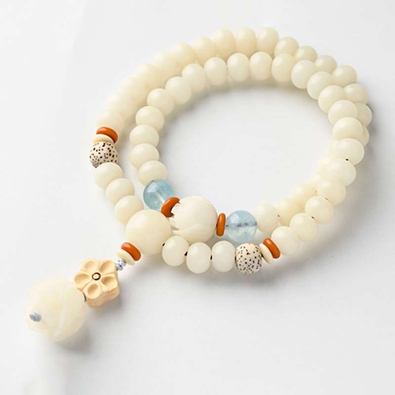 Armband weiße Jade Bodhi Lotus Segen orange Perlen blau Stein