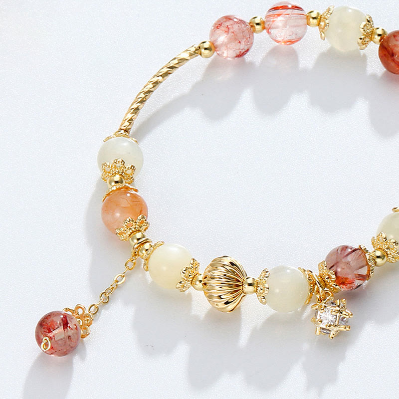 Armband Bunt Rutilquarz Katzenauge golden Perlen Schmuck elegant.