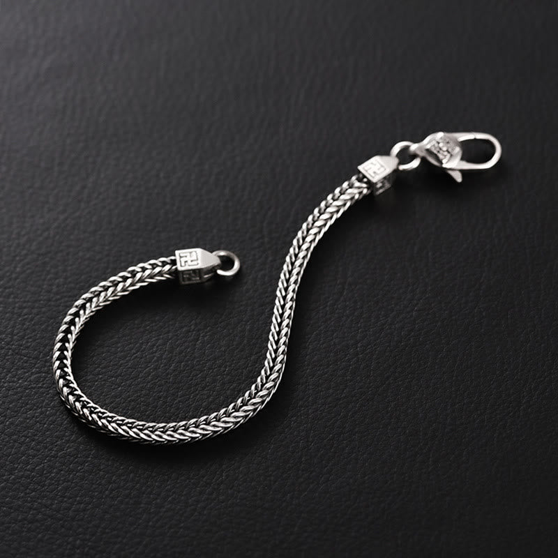 Silbernes Armband Tibet Dorje Vajra Swastika Geflecht Design Karabiner.