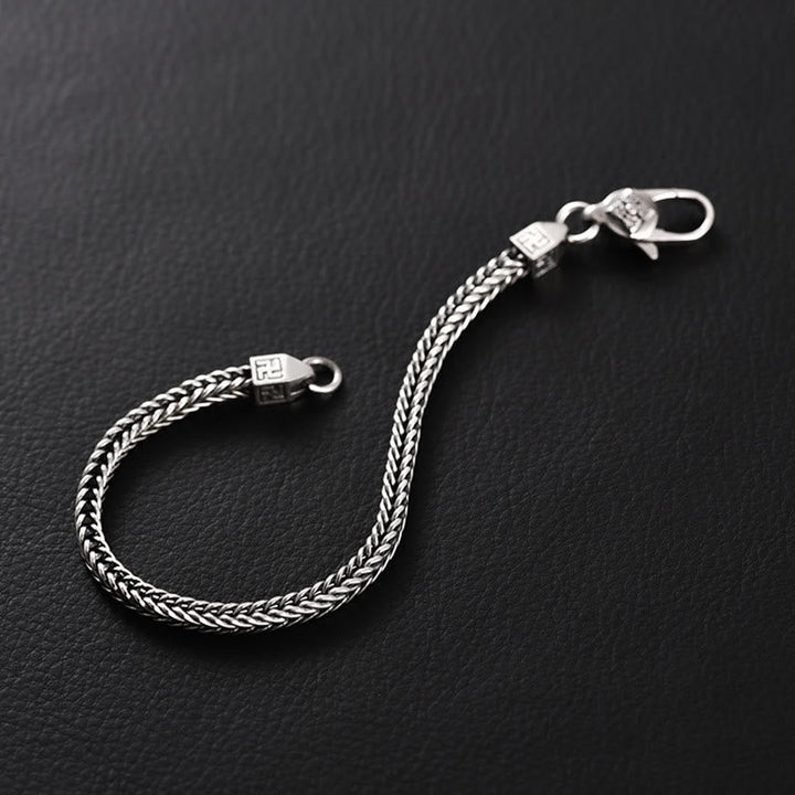 Silbernes Armband Tibet Dorje Vajra Swastika Geflecht Design Karabiner.