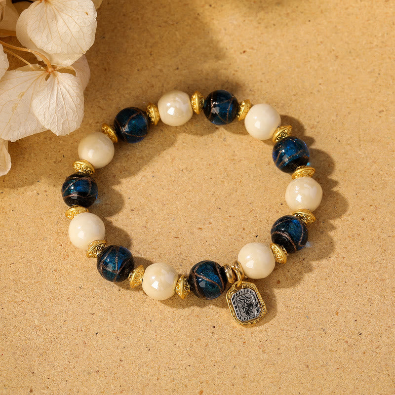 Armband – Schutz & Wohlstand & Balance weiße Perlen blaue Lapis Lazuli Natursteine