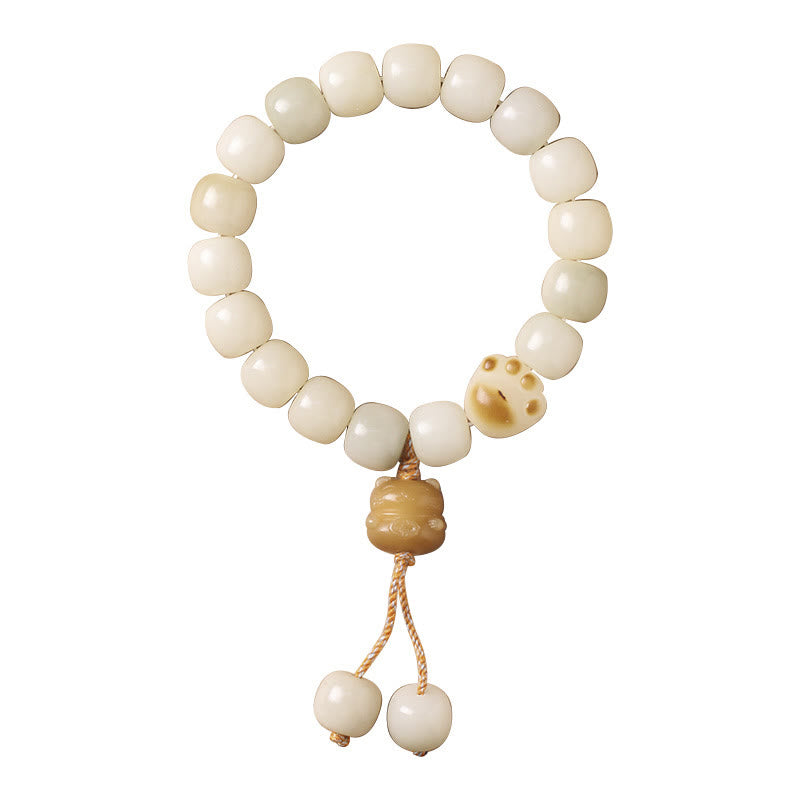 Armband Bodhi Katze – Glück & Frieden elfenbeinfarben elastisch Anhänger