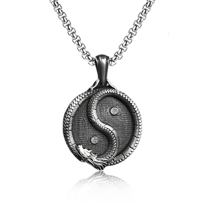 Kette Zinnlegierung Drachen Yin Yang Glück Silber Anhänger