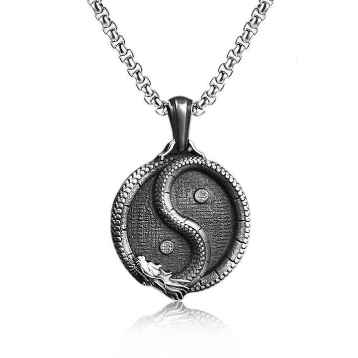 Kette Zinnlegierung Drachen Yin Yang Glück Silber Anhänger