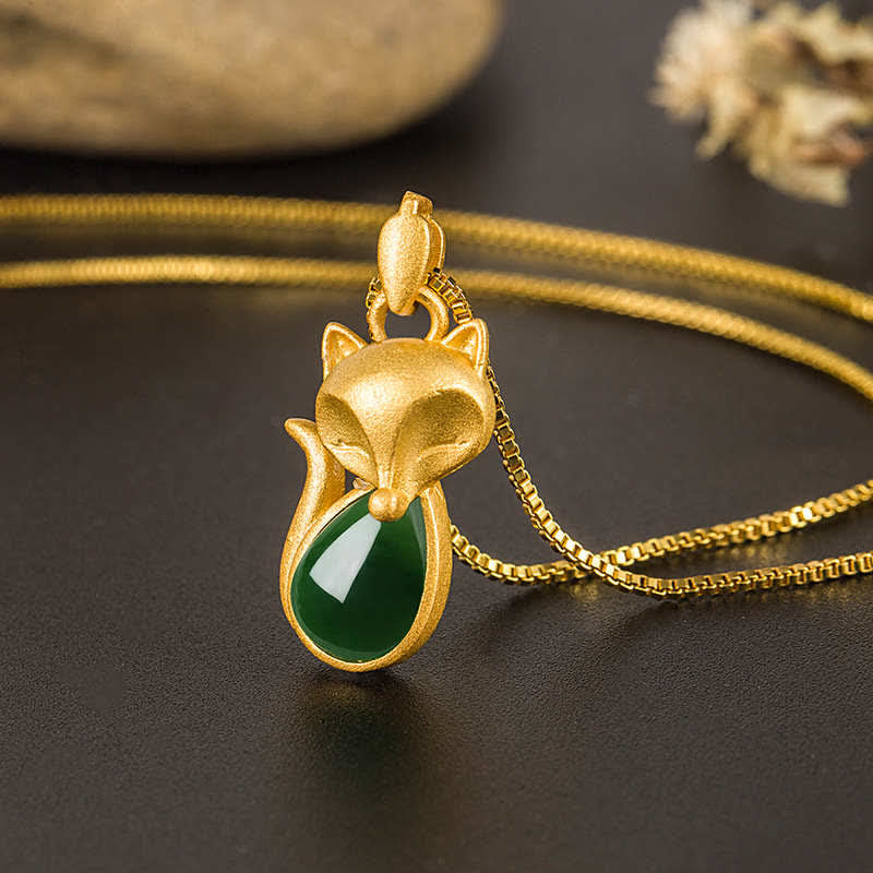 Kette grüner Chalcedon Fuchs Edelstein Mut gold