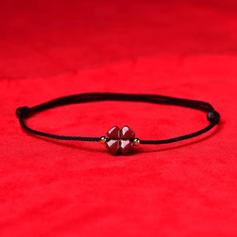 Armband Vierblättriges Kleeblatt Rot Schnur - Segen