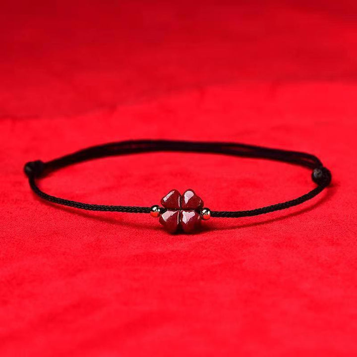 Armband Vierblättriges Kleeblatt Rot Schnur - Segen