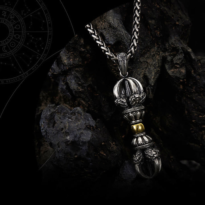 Anhänger Sterling Silber Dorje Vajra Wohlstand Kette schwarz