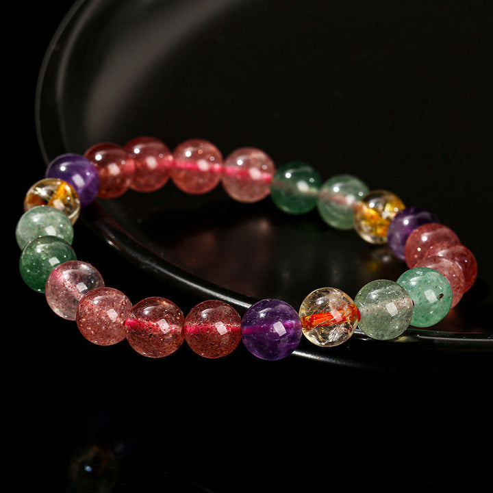 Armband Erdbeerquarz mit Amethyst Aventurin elastisch Naturstein Heilung