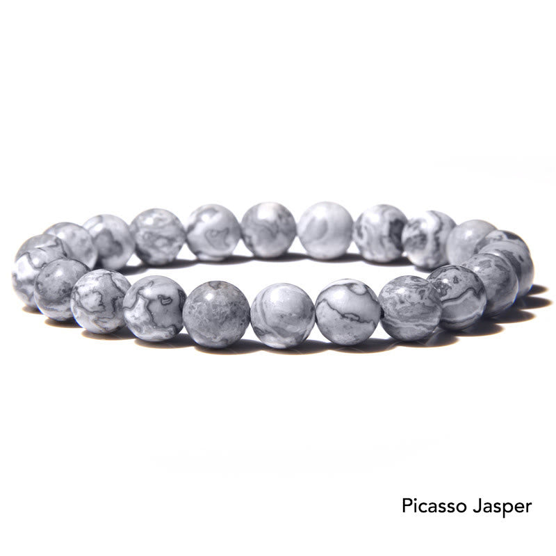 Picasso Jasper Armband Kristall Achat grau weiß Perlen elastisch