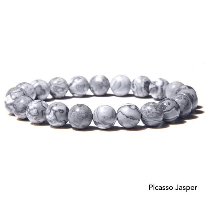 Picasso Jasper Armband Kristall Achat grau weiß Perlen elastisch