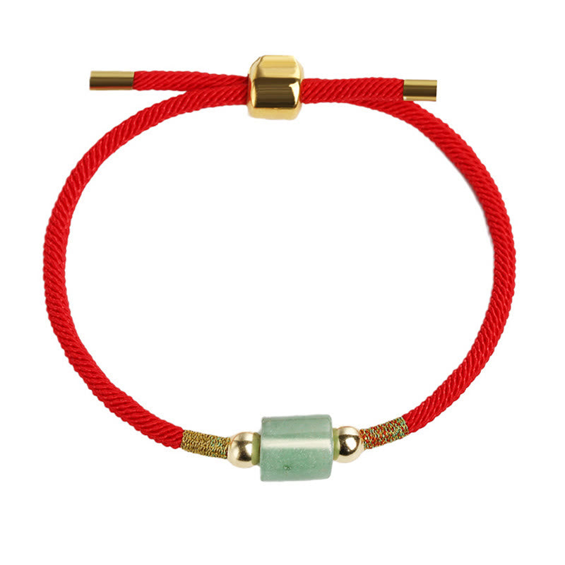 Rotes Seidenarmband mit grünem Aventurin Stein vergoldet elegant