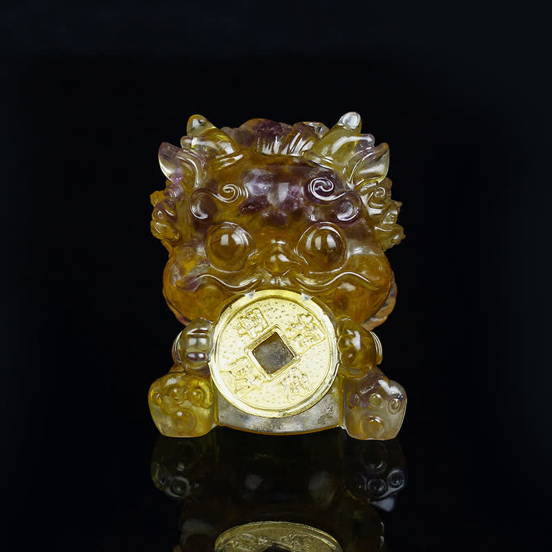 Figur Pixiu Liuli Münze Reichtum Citrin + Amethyst
