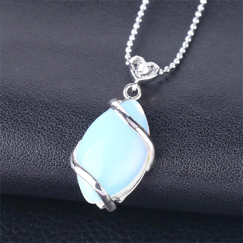 Kette Kristall Marquise Opalstein blau silbern elegant Anhänger