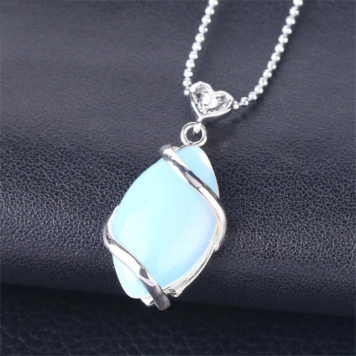 Kette Kristall Marquise Opalstein blau silbern elegant Anhänger