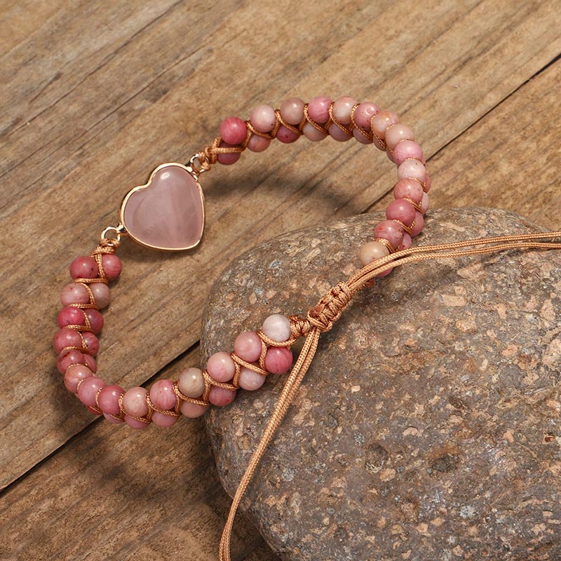 Rosenquarz Armband – Heilung & Liebe mit rosa Perlen Herzanhänger