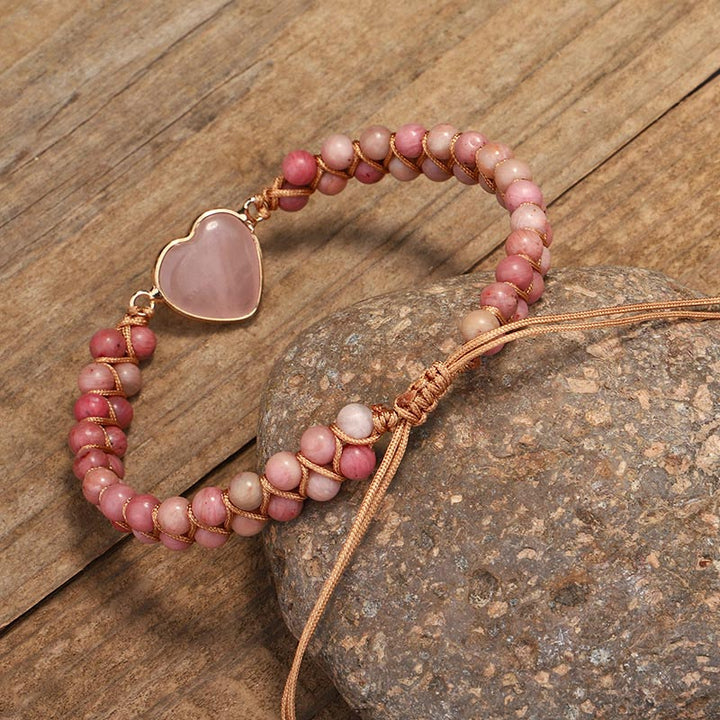 Rosenquarz Armband – Heilung & Liebe mit rosa Perlen Herzanhänger