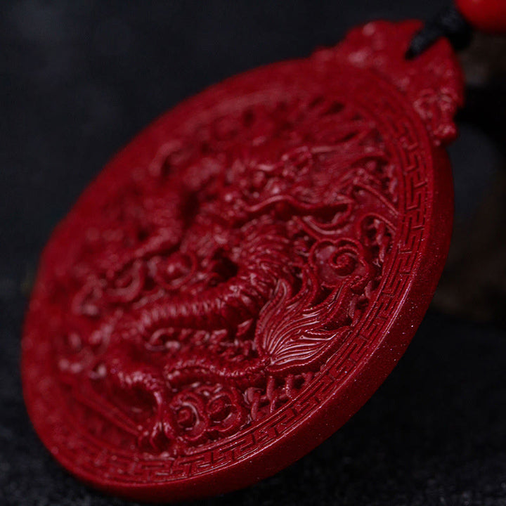 Rote Zinnober Drachen Kette Anhänger Schutz Kraft chinesisch