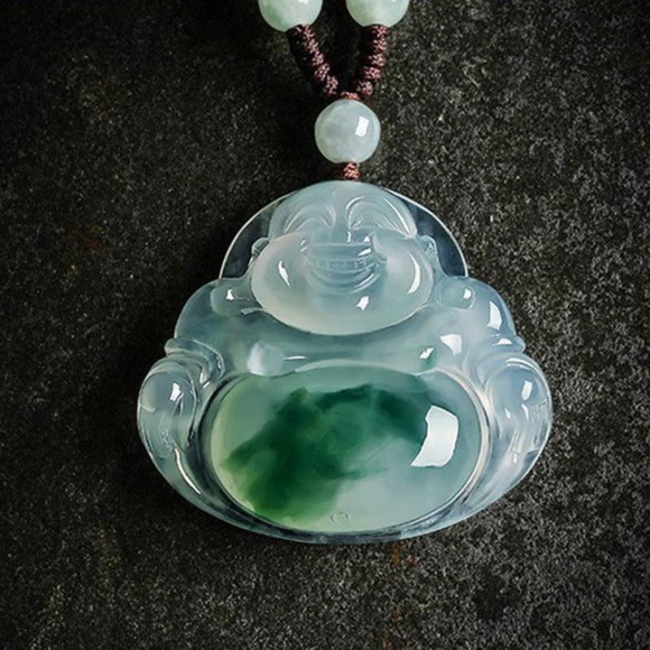 Anhänger Cyan Jade Buddha Glück Halskette transluzent