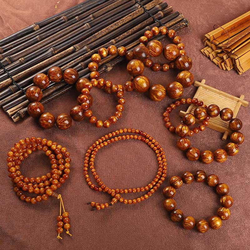 Holz-Mala-Perlen Armband Erfolg Meditation Rosewood braun natürlich.