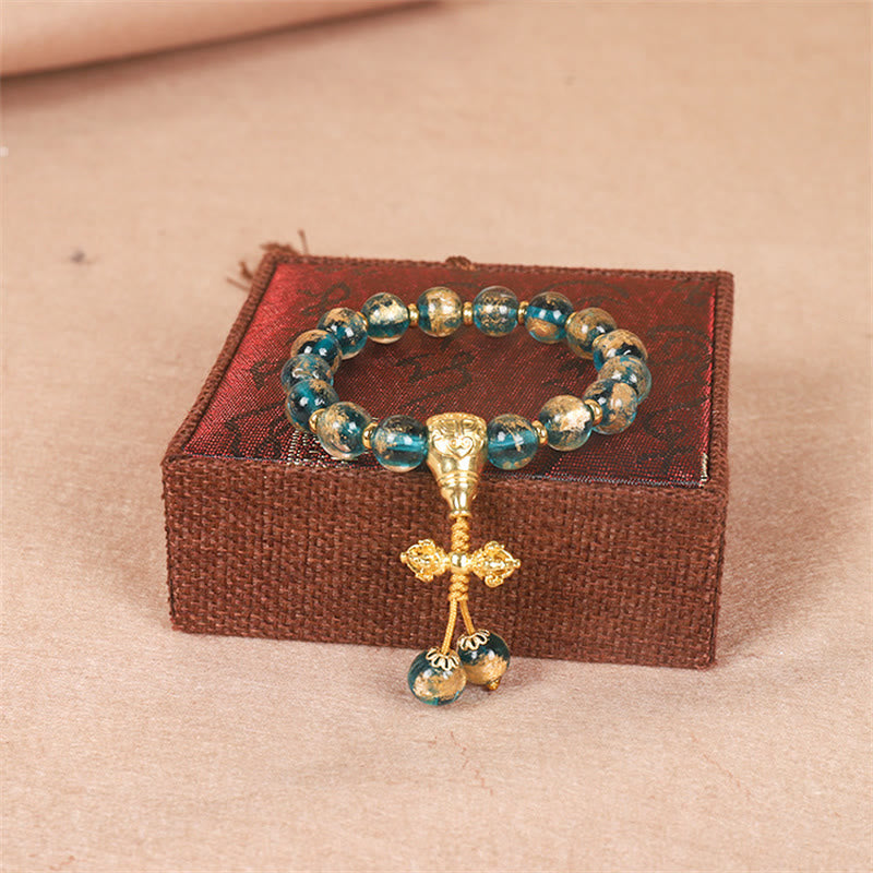 Armband Tibet Goldverschlingendes Wesen Family Stärke Perlen Kreuz Anhänger