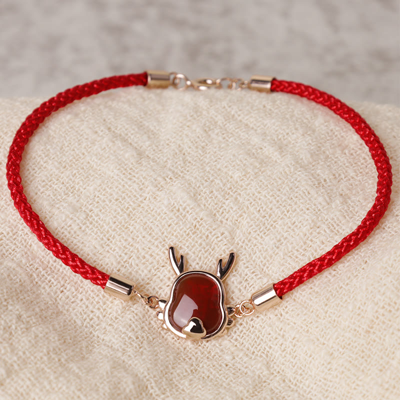 Rotachat Armband rote Schnur Hirsch Glücksbringer Natur