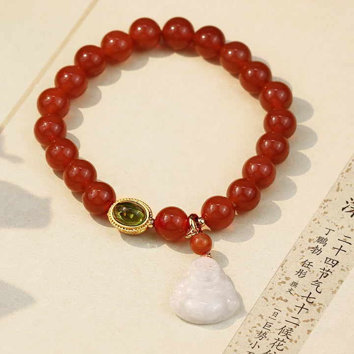 Armband Roter Achat – Erfolg mit weißem Jade Anhänger Flachlage