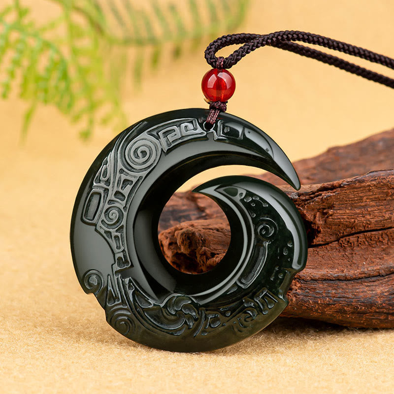Hetian Cyan Jade Kette Anhänger Spirale schwarz Naturstein Glück