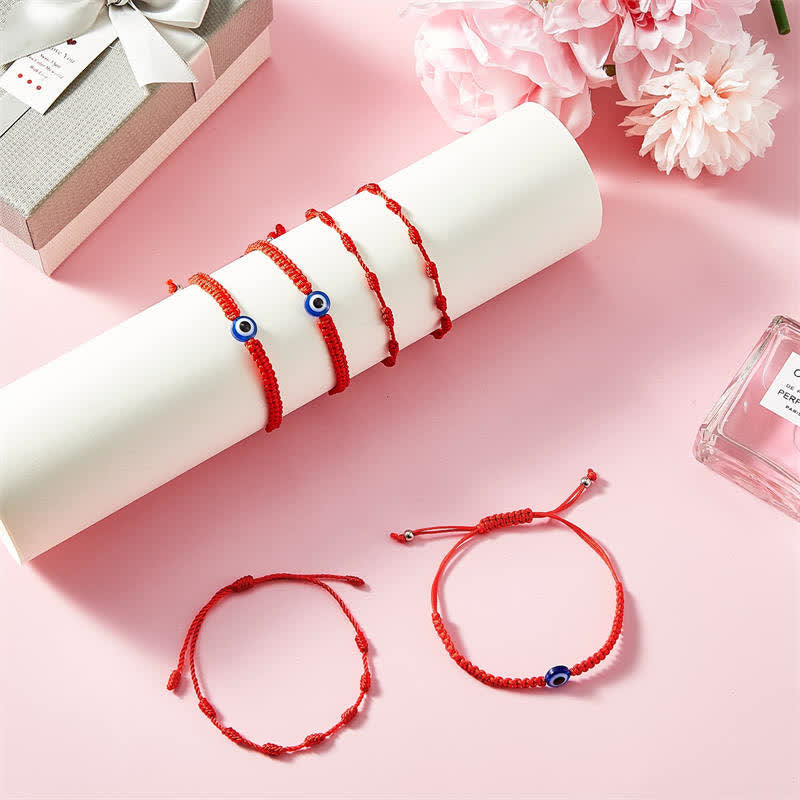 Armband Böses Auge 7 Rotes Band - Schutz 4er Set