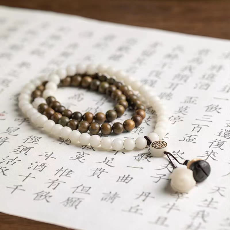 Armband Sandelholz Bodhi – Energie weiß braun Perlen elastisch