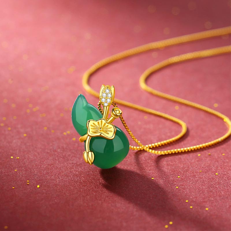 Kette Cyan Jade Kürbis Lotus Fülle Gold