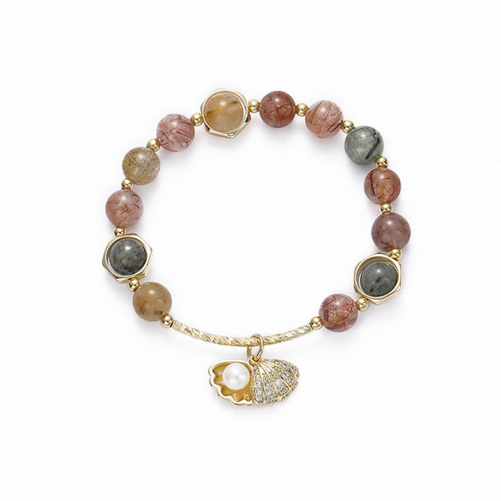 Armband Bunt Rutilquarz Shell Schutz elastisch Naturstein Gold