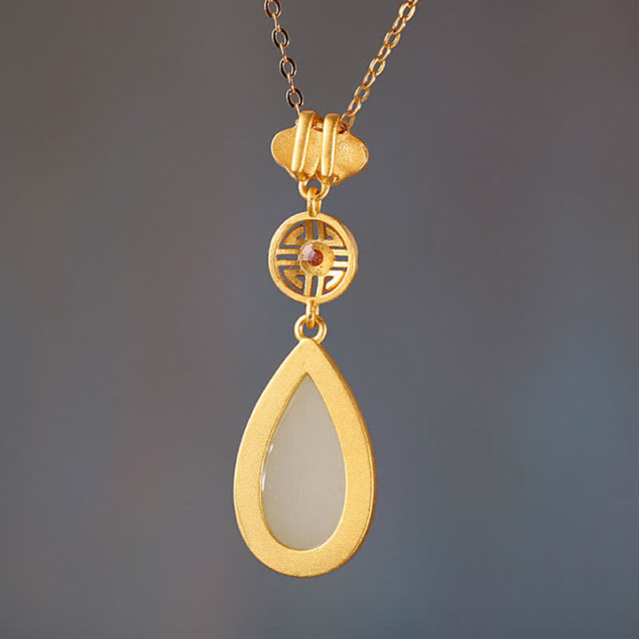 Anhänger Gold Jade Kreis Wassertropfen Kette